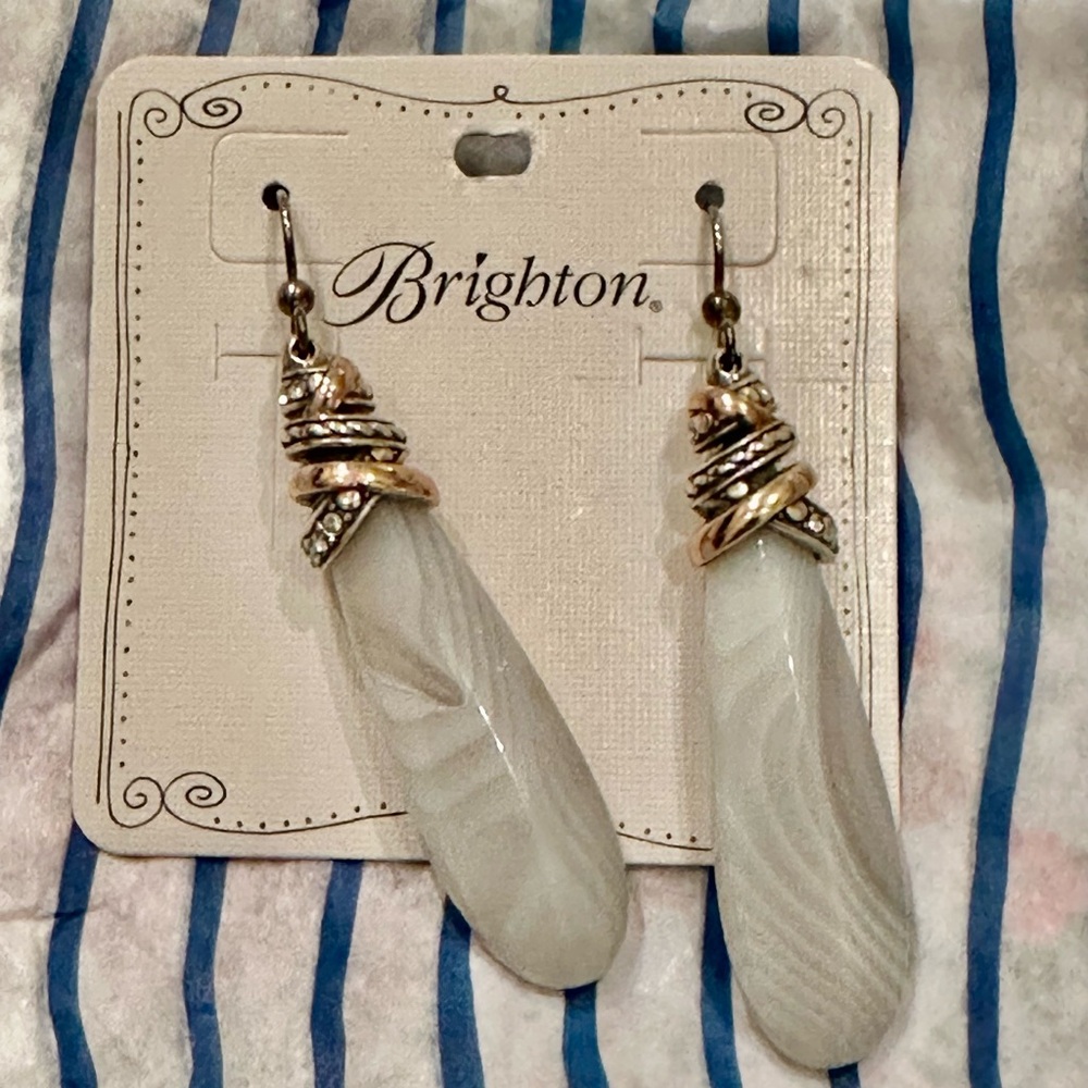 Brighton Cream Resin Teardrop Earrings with Gold Accents